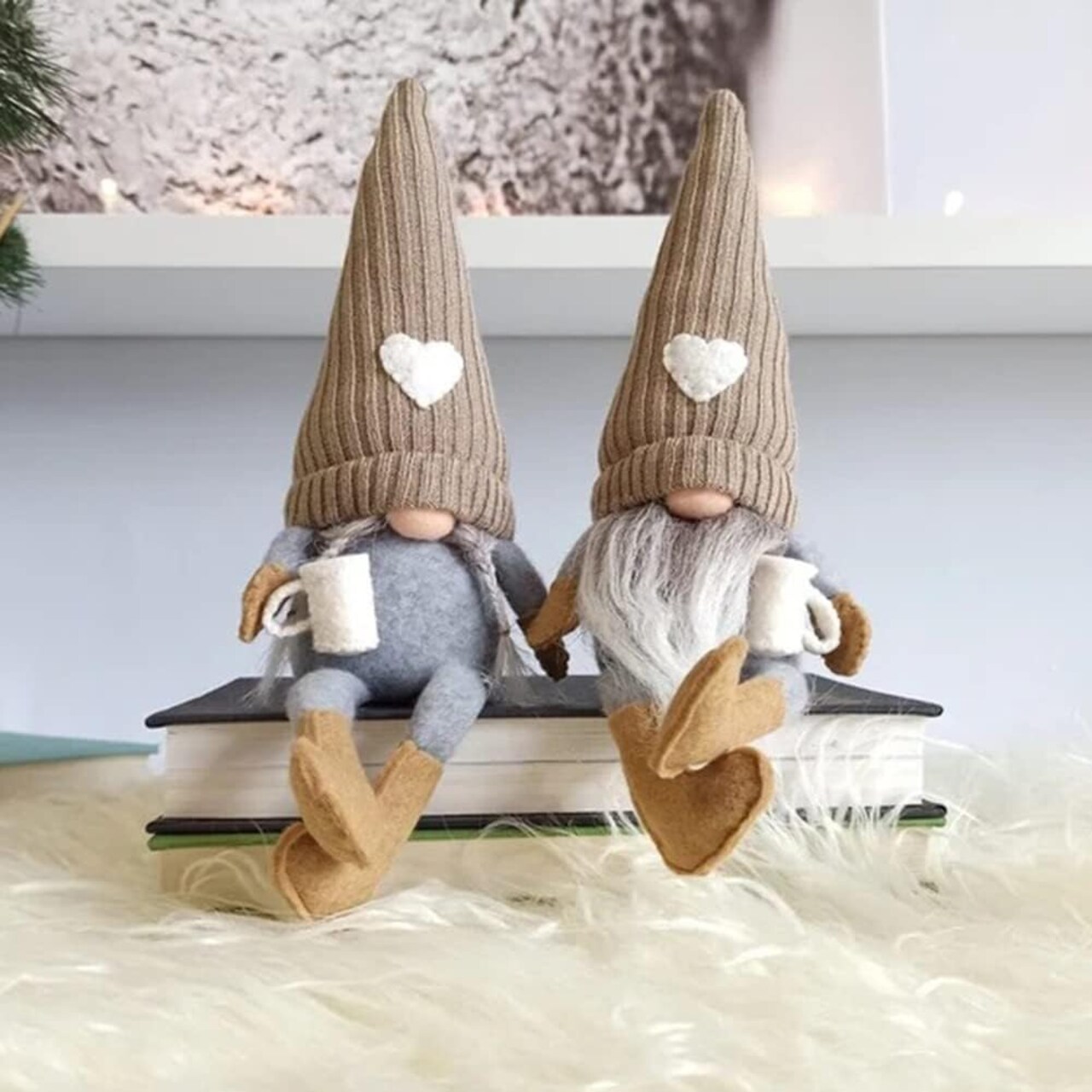 2 Pcs Handmade Swedish Tomte Gnomes – Plush Farmhouse Coffee Bar Decorations for Home, Kitchen, Tiered Tray, and Table Shelf (Brown)
